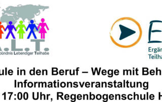 Informationsveranstaltung am 28.09.2023 um 17 Uhr in der Regenbogenschule Hennigsdorf: Von der Schule in den Beruf - Wege mit Behinderung(en)