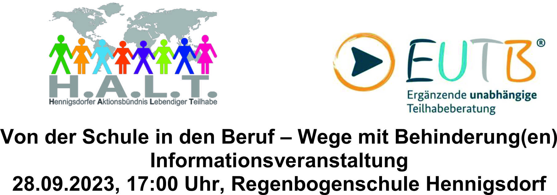 Informationsveranstaltung am 28.09.2023 um 17 Uhr in der Regenbogenschule Hennigsdorf: Von der Schule in den Beruf - Wege mit Behinderung(en)