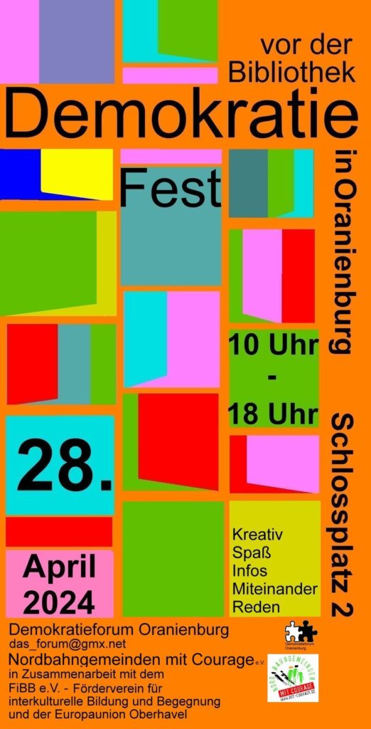 Werbung für das Demokratiefest am 28. April 2024 in Oranienburg